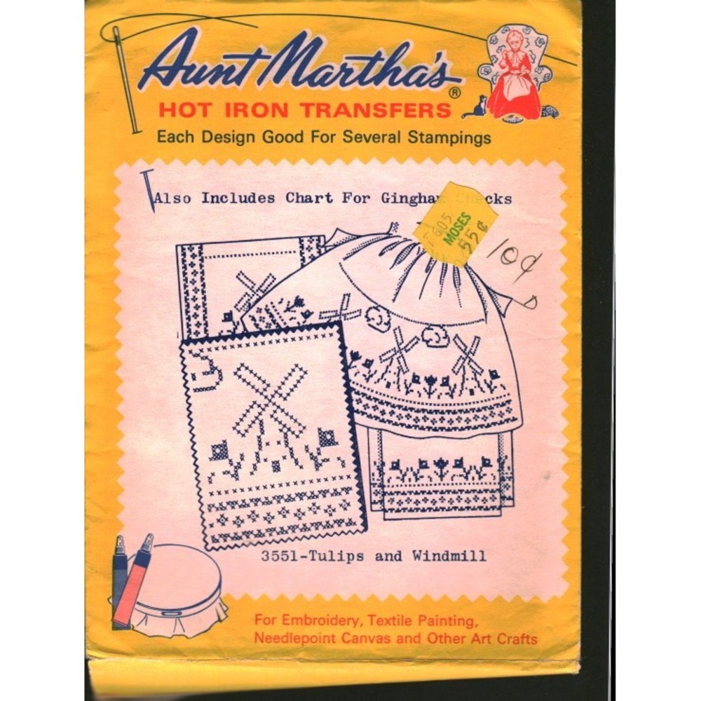 Vintage Aunt Martha's Hot Iron Transfers 3551 Tulips and Windmill Embroidery